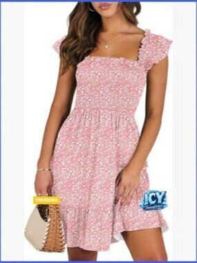 Sleeveless Square Neck Backless Smocked Sundress Rayon Polyester Elastane